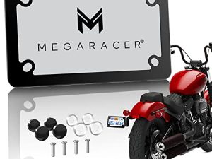 إطار لوحة ترخيص الدراجة البخارية السوداء Mega Racer ، إطارات لوحة ترخيص الدراجة البخارية SXS UTV - ألومنيوم مع 4 ثقوب ، مقاومة للعوامل الجوية ، ملحقات دراجة نارية ، قطعة واحدة
