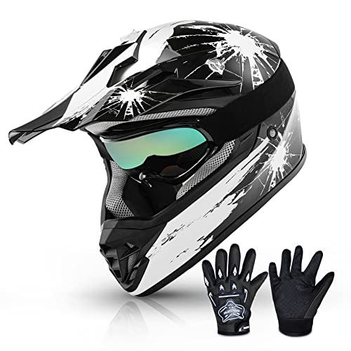 TCT-MT DOT Youth Kids ATV Motocross Offroad Street Helmet Full Face Motorcycle Off-Road ATV Helmet Dirt Bike Motocross Helmet + Gloves + Goggles- أسود مع ألعاب نارية سوداء TCT-MT DOT Youth Kids ATV Motocross Offroad Street Helmet Full Face Motorcycle Off-Road ATV Helmet Dirt Bike Motocross Helmet + Gloves + Goggles- أسود مع ألعاب نارية سوداء
