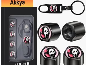 Akkya Tyre Valve Stem قبعات غطاء للسيارة ، دراجة ، دراجات نارية ، جرارات ، دراجات جبلية ، شاحنات ، مرحة ، شبح ، جمجمة ، وجه أسود ، معدن كروم ، غطاء ضغط الهواء ، أجزاء إكسسوارات العجلات