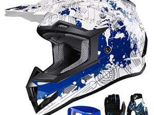 GLX GX623 DOT Kids Youth ATV على الطرق الوعرة دراجة نارية موتوكروس للدراجات النارية خوذة كاملة الوجه قفازات كومبو للأولاد والبنات (التمويه ، صغير)