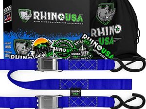 أحزمة ربط من Rhino USA للدراجات النارية (عبوتان) تم اختبارها معمليًا بقوة كسر 3،328 رطل ، مجموعة مربوطة من الصلب Cambuckle مع حلقات ناعمة مدمجة - أفضل من حزام السقاطة (عبوتان أزرقان)