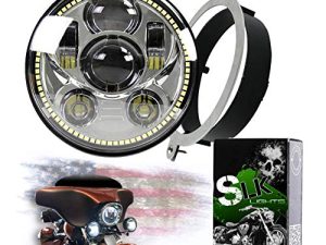 SLK-Customs VTX 5 3/4 "LED Chrome Daymaker Headlight Kit - Bracket & Hardware - Plug & Play - Honda VTX 1300 & Honda VTX 1800 non-F Models (Chrome / White Halo)