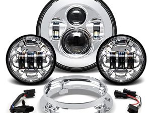 Tugwuetlwu 7 "LED Headlight 4.5" Auxili Fog Lights Kit for Motorcycle متوافق مع Harley Davidson Road King Electra Glide Street Glide Heritage Softail Deluxe Ultra Limited CVO Ultra Classic