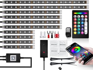 BWCarid 12 قطعة مجموعة مصابيح LED للدراجات النارية تحت الشفق مع وظيفة الانعطاف والفرامل لليسار / لليمين IP68 مقاوم للماء للتحكم في تطبيق الموسيقى وضع التحكم عن بعد RGB دراجة نارية لعربة الجولف ATV UTV 12V ~ 24V DC