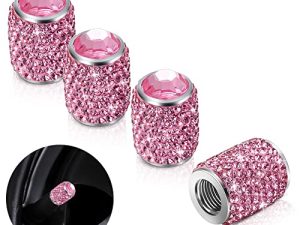 أغطية صمام جذعي للإطارات Bling ، أغطية إطارات كريستالية من حجر الراين اللامع أغطية صمام إطار السيارة العالمية ضد الغبار لشاحنة دراجة نارية SUV للسيارة (وردي)