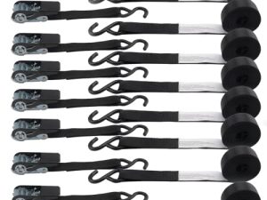 أحزمة ربط سقاطة قياسية XSTRAP 8PK 1 '' x 10 ft - 900 LB Break Strength Cargo Straps للأجهزة المتحركة ، معدات الحديقة ، دراجة نارية (أسود)