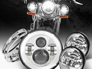 مصباح أمامي LED 7 بوصة من الكروم + مصابيح تمرير مطابقة 4.5 بوصة + حلقة محول متوافقة مع Touring Road King Ultra Classic Street Glide Tri Cvo Heritage Softail Slim Deluxe Fatboy