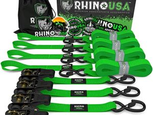 أشرطة ربط سقاطة من RHINO USA (4PK) - 1،823 رطلًا مضمونًا لقوة الكسر القصوى ، بما في ذلك (4) أربطة رباط بريميوم 1 بوصة × 15 قدم مع مقابض مبطنة. الأفضل لنقل البضائع وتأمينها