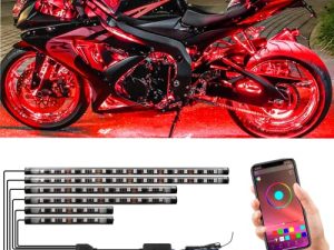 FCPVHOY طقم إضاءة LED للدراجات النارية ، طقم إضاءة LED للدراجات النارية مع التحكم في التطبيق يمكن أن يغير لون الضوء ، مزامنة الموسيقى أضواء زينة دراجة نارية , 6PCS ...