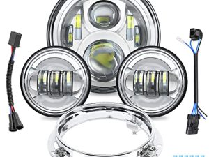 مصباح أمامي LED VZ4X4 مقاس 7 بوصات مع مجموعة مصابيح ضباب بمصابيح مرور 1/2 وحامل دائري لسيارة Harley Davidson Touring Road King Ultra Classic Electra Street Glide Tri Cvo Heritage Fatboy Softail Slim Deluxe