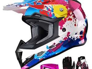 GLX GX623 DOT Kids Youth ATV على الطرق الوعرة دراجة نارية موتوكروس للدراجات النارية خوذة كاملة الوجه قفازات كومبو للأولاد والبنات (التمويه ، صغير)