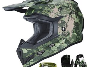 GLX GX623 DOT Kids Youth ATV على الطرق الوعرة دراجة نارية موتوكروس للدراجات النارية خوذة كاملة الوجه قفازات كومبو للأولاد والبنات (التمويه ، صغير)
