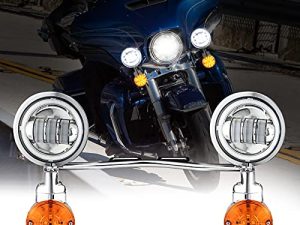 INNOGLOW دراجة نارية تمرير شريط الضوء إشارات الانعطاف أضواء الضباب مجموعة الصلب الكروم ل Harley Suzuki Kawasaki Yamaha Metric Cruisers
