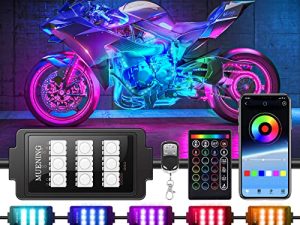 MUENING 10 قطعة أضواء شريط LED RGB للدراجات النارية ، APP & RF وحدة تحكم ذكية لاسلكية متوافقة مع عربات Trikes Cruiser Scooter ATVs UTVs