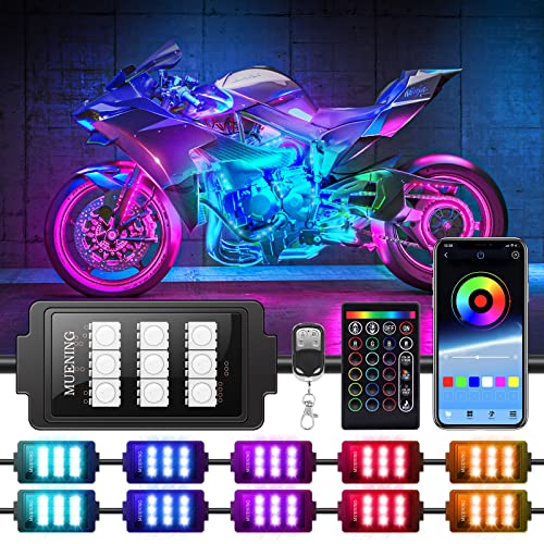 MUENING 10 قطعة أضواء شريط LED RGB للدراجات النارية ، APP & RF وحدة تحكم ذكية لاسلكية متوافقة مع عربات Trikes Cruiser Scooter ATVs UTVs MUENING 10 قطعة أضواء شريط LED RGB للدراجات النارية ، APP & RF وحدة تحكم ذكية لاسلكية متوافقة مع عربات Trikes Cruiser Scooter ATVs UTVs