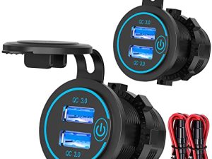 [عبوتان] منفذ USB 12 فولت ، منفذ شحن سريع 3.0 USB مزدوج مع مفتاح لمس ، مقاوم للماء 12V / 24V سريع الشحن USB مقبس شاحن DIY عدة لقارب السيارة ، الحافلة البحرية ، عربة الجولف ، دراجة نارية RV ، إلخ.