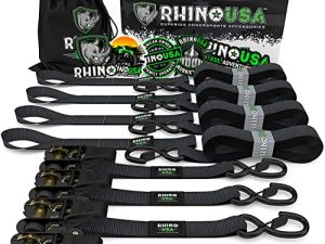 أشرطة ربط سقاطة من RHINO USA (4PK) - 1،823 رطلًا مضمونًا لقوة الكسر القصوى ، بما في ذلك (4) أربطة رباط بريميوم 1 بوصة × 15 قدم مع مقابض مبطنة. الأفضل لنقل البضائع وتأمينها