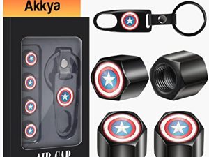 Akkya Tyre Valve Stem Caps غطاء للسيارة دراجة هوائية دراجات نارية جرارات دراجات جبلية شاحنات كول ستار شعار أسود معدن كروم إطار ضغط الهواء أغطية ملحقات عجلة