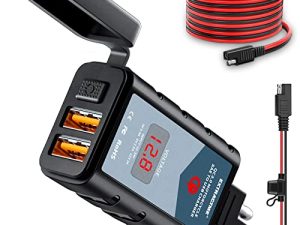 Extractme 6.8A شاحن USB للدراجات النارية ، شاحن سريع 3.0 USB مزدوج للدراجات النارية مع مقياس الفولتميتر ومفتاح تشغيل / إيقاف ، ملحقات دراجة نارية مقاومة للماء SAE إلى محول USB