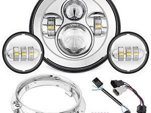 SUNPIE متوافق مع H_arley Motorcycles 7 بوصة LED مصباح أمامي كروم مقاوم للماء 6000K أبيض مع 4-1 / 2 LED مصابيح مرور ومصابيح ضباب وحلقة تثبيت القوس