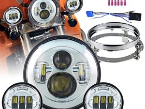 مصباح أمامي LED للدراجات النارية من أكمتيس مقاس 7 بوصات متوافق مع Road King و Road Glide و Street Glide و Electra Glide ، Ultra Limited مع 4-1 / 2 LED مصابيح الضباب وحلقة تثبيت القوس