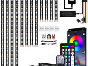 مجموعة مصابيح الدراجة النارية DZCULB للدراجة النارية مجموعة إضاءة LED تحت الشفق مع إشارات الانعطاف للمكابح مفتاح التطبيق RGB LED قطاع أضواء لعربات الجولف للدراجات النارية ATV UTV 12 قطعة
