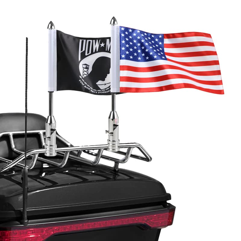 قطعتان من قطب العلم للدراجات النارية قابل للطي بزاوية 90 درجة مع العلم الأمريكي وعلم Pow-mia مقاس 6.7 بوصة × 10.2 بوصة حامل عمود العلم مناسب لرف أمتعة أنبوبي 1/2 بوصة Harley Touring Spring Honda Goldwing إلخ. قطعتان من قطب العلم للدراجات النارية قابل للطي بزاوية 90 درجة مع العلم الأمريكي وعلم Pow-mia مقاس 6.7 بوصة × 10.2 بوصة حامل عمود العلم مناسب لرف أمتعة أنبوبي 1/2 بوصة Harley Touring Spring Honda Goldwing إلخ.