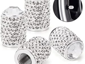 أغطية صمام إطارات ToBeQueen Bling ، 4 عبوات من أغطية إطارات من الكريستال المصنوع يدويًا من حجر الراين ، ملحقات عالمية للسيارة