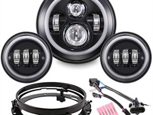 Z-OFFROAD 7 "Black Halo LED Headlight + 4-1 / 2" Fog Passing Lights with DRL Motorcycle Headlamp Kit متوافق مع Harley Davidson Electra Glide Road King Heritage Softail Slim Deluxe Fatboy CVO