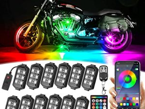 Chipcolor 12 قطعة مجموعة مصابيح LED للدراجات النارية ، APP التحكم RGB دراجة نارية أضواء LED 16 مليون لون مزدوج ضوء الفرامل عن بعد وضع الموسيقى IP65 أضواء دراجة نارية مقاومة للماء مع مفتاح الطاقة