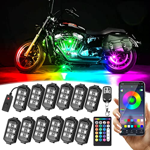 Chipcolor 12 قطعة مجموعة مصابيح LED للدراجات النارية ، APP التحكم RGB دراجة نارية أضواء LED 16 مليون لون مزدوج ضوء الفرامل عن بعد وضع الموسيقى IP65 أضواء دراجة نارية مقاومة للماء مع مفتاح الطاقة Chipcolor 12 قطعة مجموعة مصابيح LED للدراجات النارية ، APP التحكم RGB دراجة نارية أضواء LED 16 مليون لون مزدوج ضوء الفرامل عن بعد وضع الموسيقى IP65 أضواء دراجة نارية مقاومة للماء مع مفتاح الطاقة