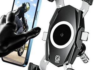 Kewig Motorcycle Fork Stem Phone Mount ، حامل هاتف للدراجات النارية ، 1S قفل وإطلاق تلقائيًا بضغطة واحدة ، يناسب جذع الشوكة بقطر 12-25.4 مم ، للهواتف المحمولة 4.0-6.9 بوصة
