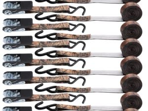 أحزمة ربط سقاطة قياسية XSTRAP - 8PK - 1 '' x 10 ft - 900 LB Break Strength Cargo Straps for Moving Hardware، Lawn Equipment، Motorcycle (Camouflage2)