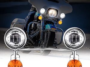INNOGLOW دراجة نارية تمرير شريط الضوء إشارات الانعطاف أضواء الضباب مجموعة الكروم الصلب ل Harley Suzuki Kawasaki Yamaha Metric Cruisers