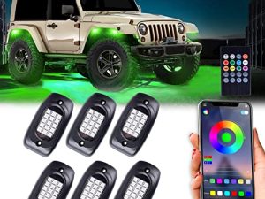 مجموعة مصابيح إضاءة LED Rock LED مقاومة للماء تحت الإضاءة السفلية للسيارة ، أطقم إضاءة نيون تحت الإضاءة مع تحكم لاسلكي عن بعد والتطبيق ، أضواء تحت السيارة لسيارات الدفع الرباعي والشاحنة والدراجة النارية الأوتوماتيكية - 6Pods