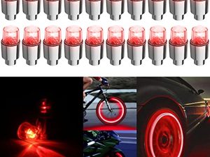 20 قطعة من مصابيح صمام إطار السيارة من JHMUERN ، مصباح عجلة الدراجة LED ، أغطية صمام الإطارات ، ضوء نيون لدراجة السيارة (أحمر)
