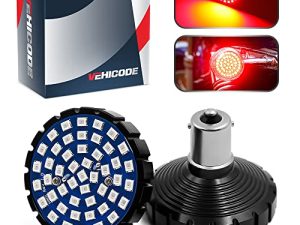 VaiCode 1156 Harley LED مجموعة مصابيح إشارة الانعطاف الخلفية (أحمر) - ساطع 7506 1141 93 P21W BA15S استبدال جهة اتصال واحدة لدراجة نارية Harley Davidson Softail Bullet Style Blinker Lamp (2 Pack)