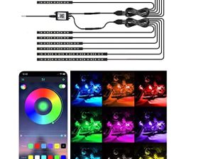 طقم شريط إضاءة LED للدراجة النارية 12 قطعة ، tTSAVS تيار مستمر / 12 فولت ، مصباح إضاءة جو متوهج متعدد الألوان مع تطبيق عن بعد مناسب للدراجات النارية Trikes Golf Carts ATV UTV Harley Davidson Honda Kawasaki Suzuki
