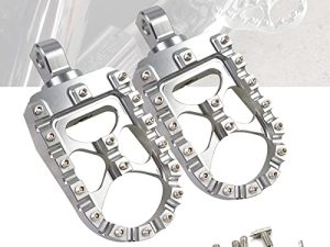 StarknightMT CNC ذات أرجل عريضة للقدمين بزاوية 360 درجة ومروحية MX Foot Pegs بتصميم بوبر متوافق مع Dyna Fatboy Sportster Iron 883 (فضي)