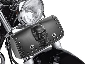 YHTIMIOX Universal Motorcycle 3D Skull Tool SaddleBags Front Fork Handbar Bag PU Leather Leather Sissybar Storage Pouch متوافق مع Harley Dyna Scooter Softail Sportster Road King Honda Kawasaki Suzuki