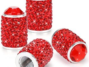 أغطية صمام إطارات ToBeQueen Bling باللون الأحمر ، 4 عبوات مصنوعة يدويًا من حجر الراين الكريستالي وأغطية جذع الصمامات العالمية ضد الغبار وملحقات السيارة للسيارة / SUV / الدراجة النارية / الدراجة (أحمر)