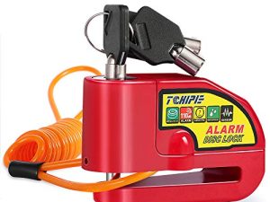 Tchipie Disc Brake Lock إنذار للدراجات النارية مع صوت إنذار 110 ديسيبل ، قفل قرص أمان لمنع السرقة لدوار فرامل 7 مم ، شديد التحمل مع كابل تذكير 5 أقدام للدراجات النارية
