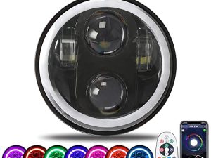 SUNPIE 5-3 / 4 5.75 بوصة RGBW Halo LED مصباح أمامي أسود APP التحكم عن بعد متوافق مع دراجات نارية H_arley XL883 / XL1200 Glide Deuce Street 500 / Street 750 مصابيح أمامية معدنية مقاومة للماء من الألومنيوم