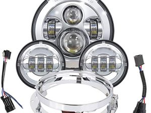 TRUCKMALL 7 بوصة LED مصباح أمامي لتمرير الضباب DOT Kit Ring Motorcycle for Touring Road King Ultra Classic Street Glide Tri Cvo Heritage Softail Slim Deluxe Fatboy Chrome
