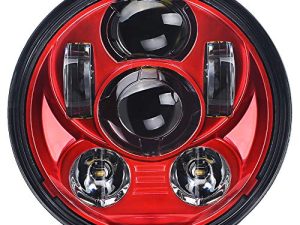Lusgwufad 5-3 / 4 5.75 بوصة LED مصباح أمامي للدراجات النارية متوافق مع Harley Davidson Sportster Dyna Low Rider Street Bob lron 883 1200 Softail Wide Glide Triple Headlamp ، أحمر