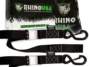 أحزمة ربط من Rhino USA للدراجات النارية (عبوتان) تم اختبارها معمليًا بقوة كسر 3،328 رطل ، مجموعة مربوطة من الصلب Cambuckle مع حلقات ناعمة مدمجة - أفضل من حزام السقاطة (عبوتان باللون الأسود)