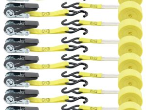 أحزمة ربط سقاطة قياسية XSTRAP - 8PK - 1 '' x 10 ft - 900 LB Break Strength Cargo Straps for Moving Hardware، Lawn Equipment، Motorcycle