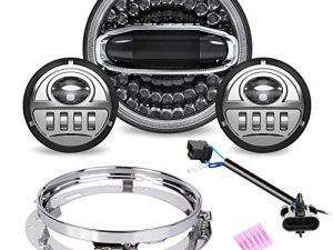 Z-OFFROAD 7 بوصة LED مصباح أمامي مع Halo DRL + 4-1 / 2 مصابيح المرور مجموعة مصابيح الضباب للدراجات النارية مجموعة مصابيح أمامية متوافقة مع Harley Davidson Electra Glide Road King Heritage Softail نسخة مخصصة