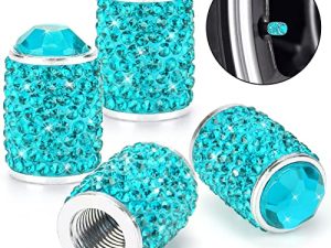 أغطية صمام إطارات ToBeQueen Bling باللون الأزرق ، 4 عبوات من أغطية إطارات من الكريستال المصنوع يدويًا من حجر الراين الكريستالي ملحقات سيارة عالمية مضادة للأتربة للسيارة / SUV / الدراجة النارية / الدراجة (أزرق)