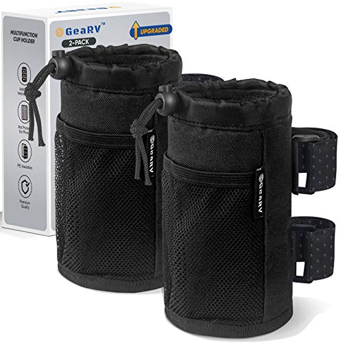 حامل أكواب GEARV 2Pack للدراجة والسكوتر والكرسي المتحرك ، وحامل زجاجة المياه لـ UTV / ATV ، ووكر ، وعربة الجولف والشاطئ ، وملحقات حامل المشروبات العالمية مع جيب شبكي وقفل حبل (أسود) حامل أكواب GEARV 2Pack للدراجة والسكوتر والكرسي المتحرك ، وحامل زجاجة المياه لـ UTV / ATV ، ووكر ، وعربة الجولف والشاطئ ، وملحقات حامل المشروبات العالمية مع جيب شبكي وقفل حبل (أسود)
